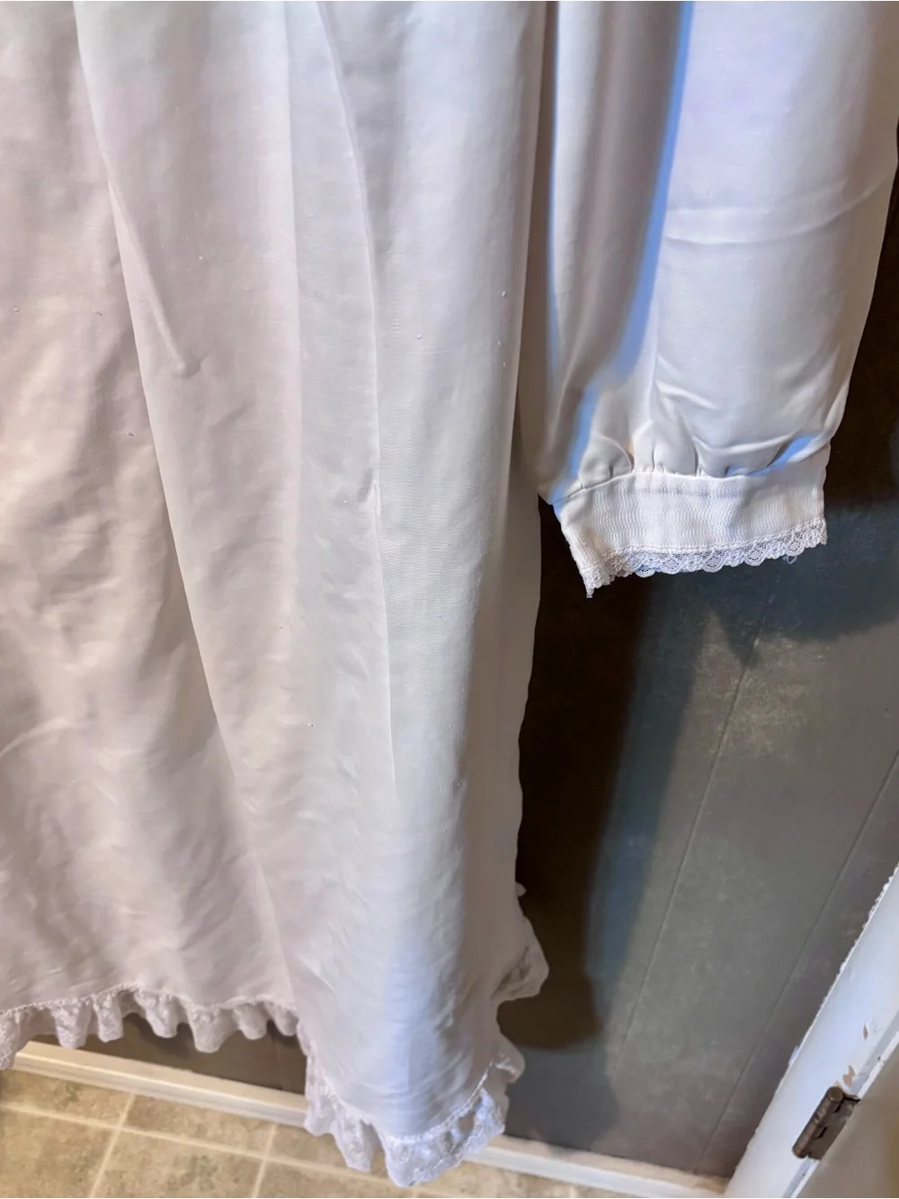 Vintage Handmade White Lace-Trim Nightgown with Pink Ribbon | Cottagecore